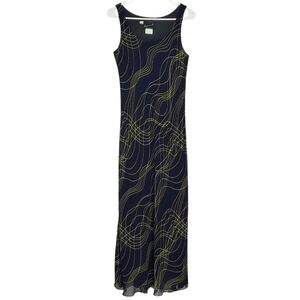 7606 * Benjamin A. Vintage Abstract Pinstripe Maxi Tank Dress Navy Lime Size 8